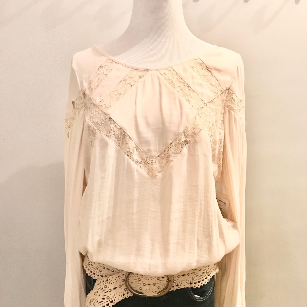 Free People | Cream Lace inset Blouse | Size M